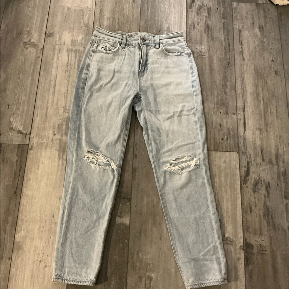 American Eagle Blue Straight Leg Jeans with Vintage Distressing